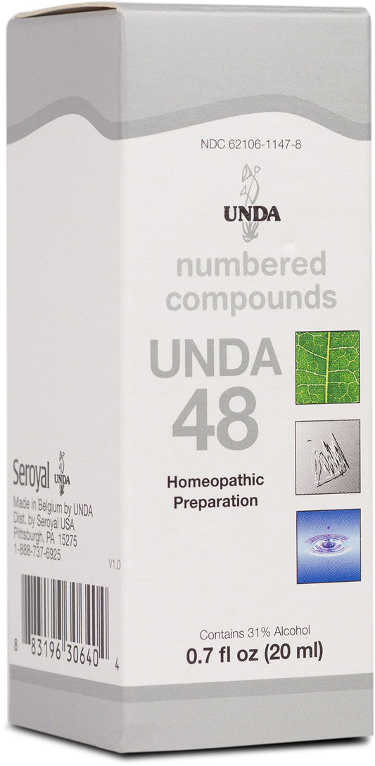 UNDA 48 Numbered Compounds bottle front view, potentially supporting immune function.
