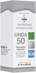 UNDA 50 Numbered Compounds bottle label shows plant-metal blend for holistic support