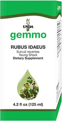 UNDA Gemmo Therapy Raspberry Young Shoot extract bottle highlights natural sourcing and traditional use.