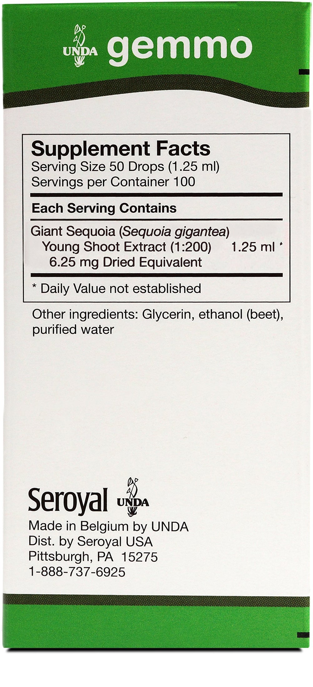 UNDA Gemmo Therapy Sequoia Gigantea label with ingredient highlights for informed use.