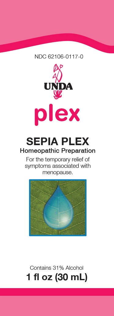 UNDA Sepia Plex bottle shown for temporary menopausal support.