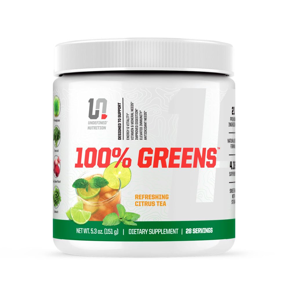 Undefined Nutrition 100% Greens tub front, a daily greens booster for busy lifestyles.