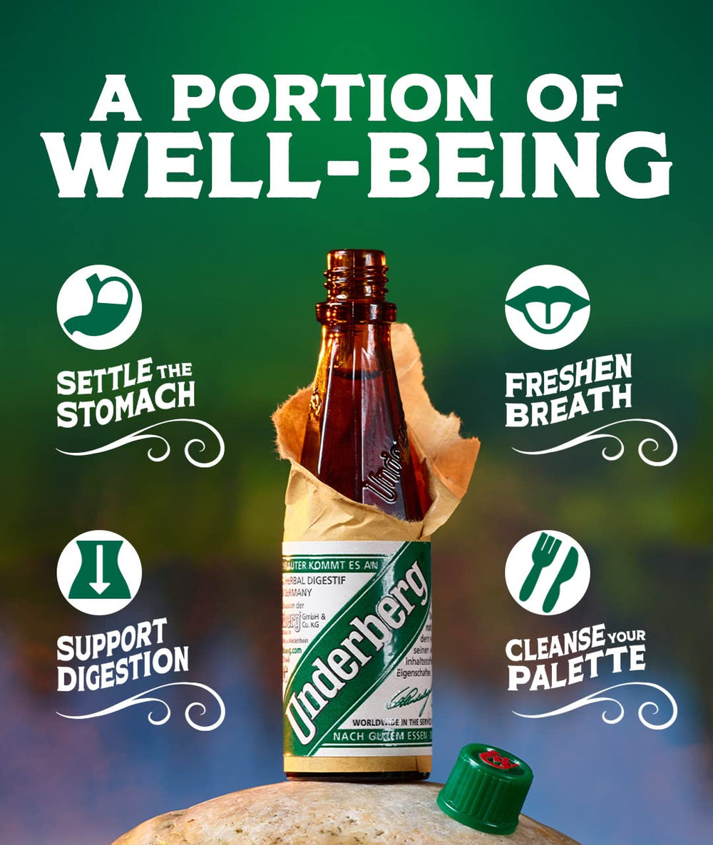 Underberg herbal digestive aroma evokes traditional German heritage and natural flavor.