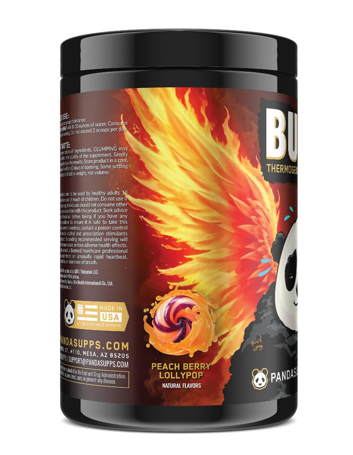 Panda BURN MAX scoop and jar showing easy pre-workout dosing.