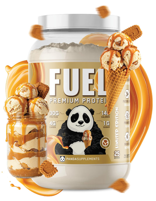 Underground Bio Labs Panda Fuel whey bottle highlights premium protein for daily shakes.