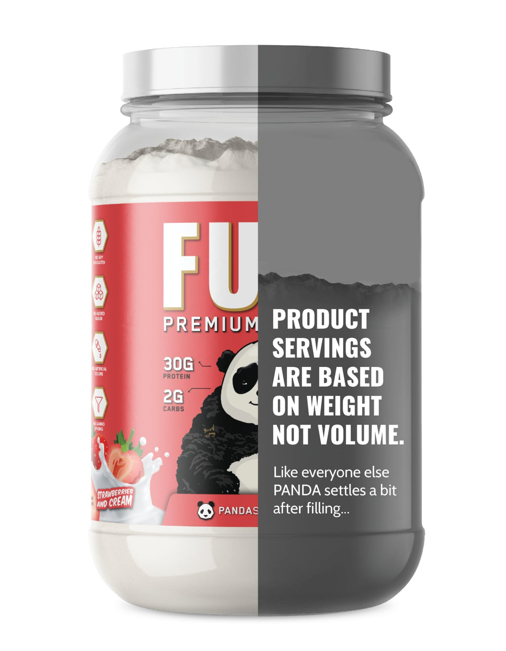 Panda Fuel whey scoop highlights convenient serving size for daily goals
