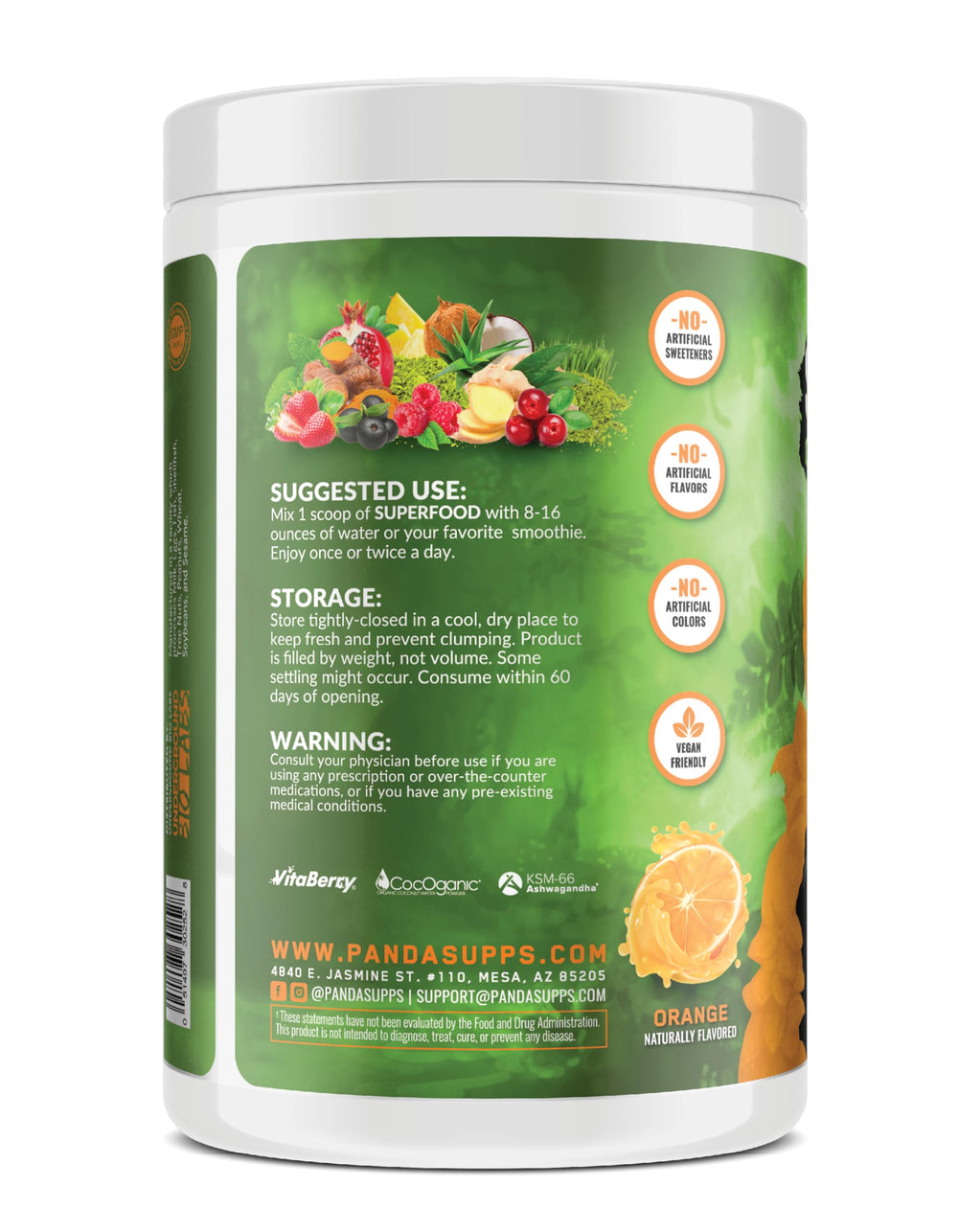Panda Supps ashwagandha and Lions Mane blend label for focus.
