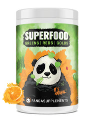 Underground Bio Labs Panda Supps greens bottle front with pineapple greens flavor.