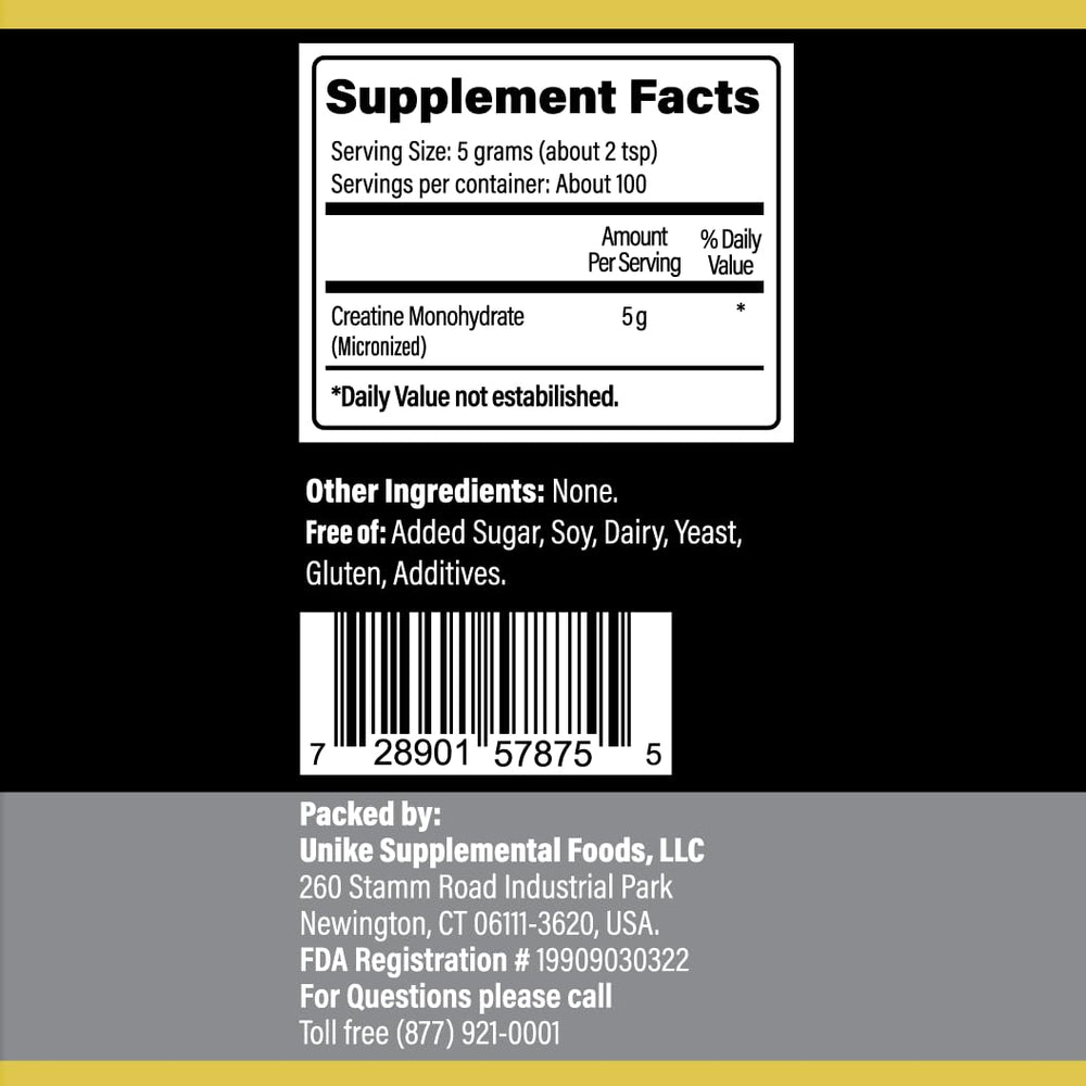 Unike Nutra Creatine Monohydrate unflavored powder dissolves easily in water