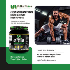 Unike Nutra Pure Creatine Monohydrate container ready to mix for workouts