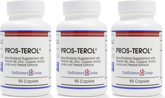 UniScience Pros-TEROL bottle showing a three-month supply for proactive prostate comfort