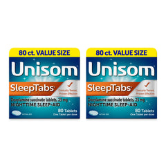 Unisom SleepTabs two-bottle 80-tablet pack for convenient nighttime sleep.