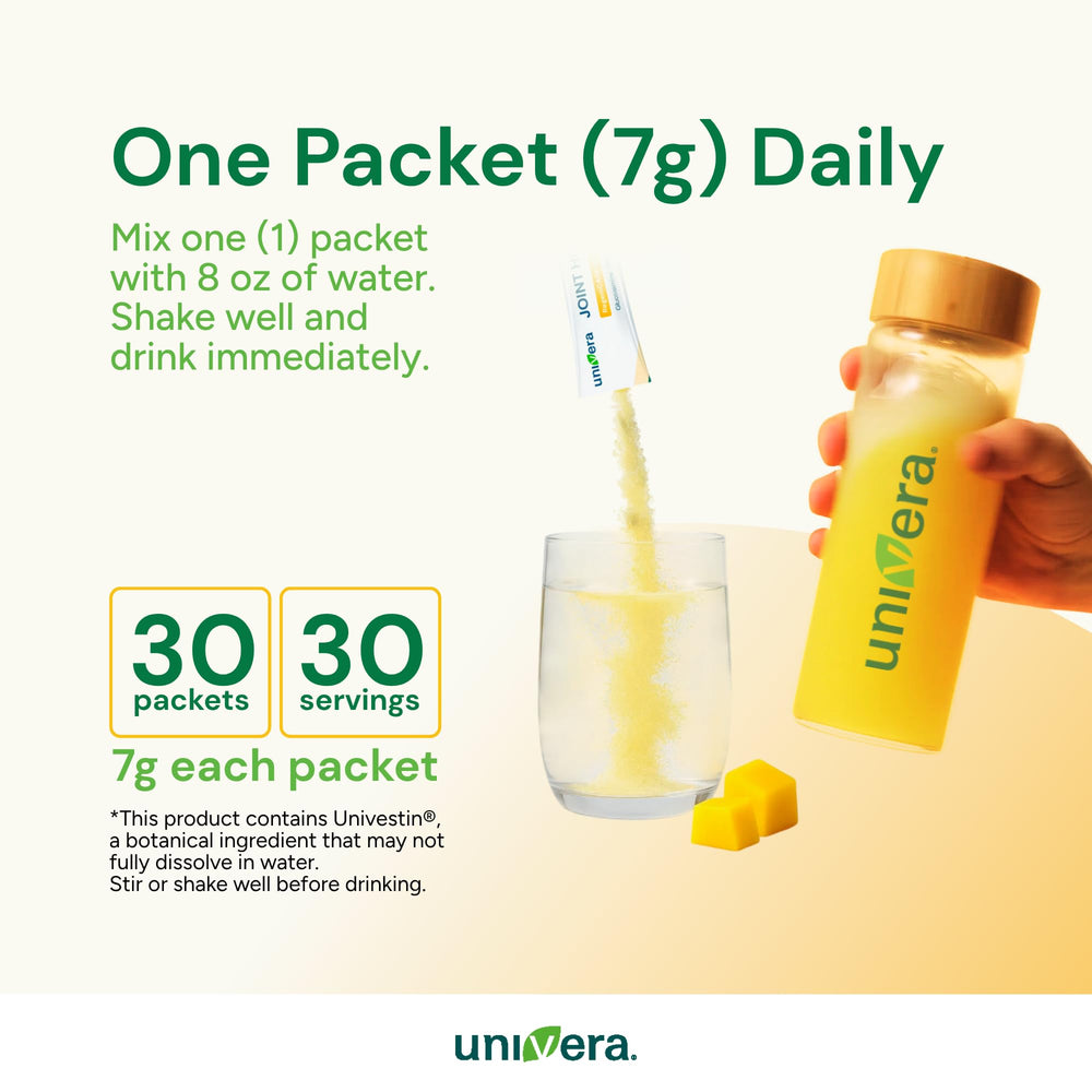 Univera mango flavor packaging designed for an enjoyable routine.