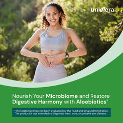 Univera Organic Aloe Vera prebiotic blend emphasizes gut-friendly support.
