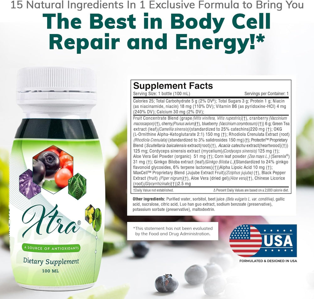 Univera Xtra Minis label closeup highlighting the 15 natural ingredients