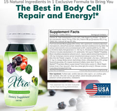Univera Xtra Minis label closeup highlighting the 15 natural ingredients
