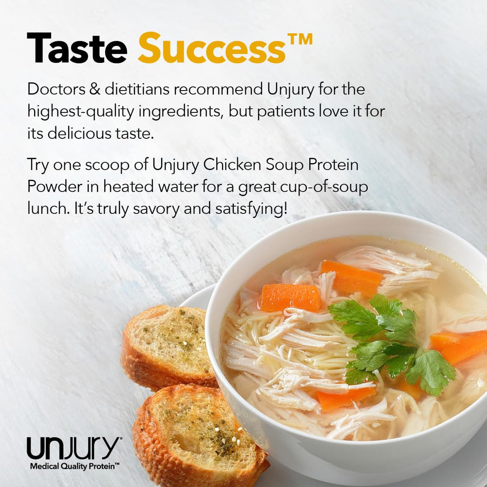 Unjury kosher-certified label on chicken soup protein powder packaging