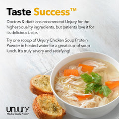 Unjury kosher-certified label on chicken soup protein powder packaging