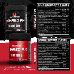 Unmatched 2Shred PM bottle on table promoting evening appetite control and recovery