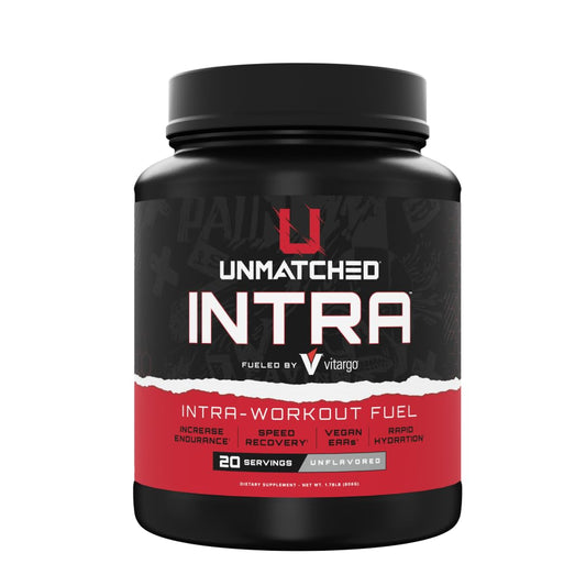 Unmatched Intra Workout Powder bottle showing packaging for fast hydration during training