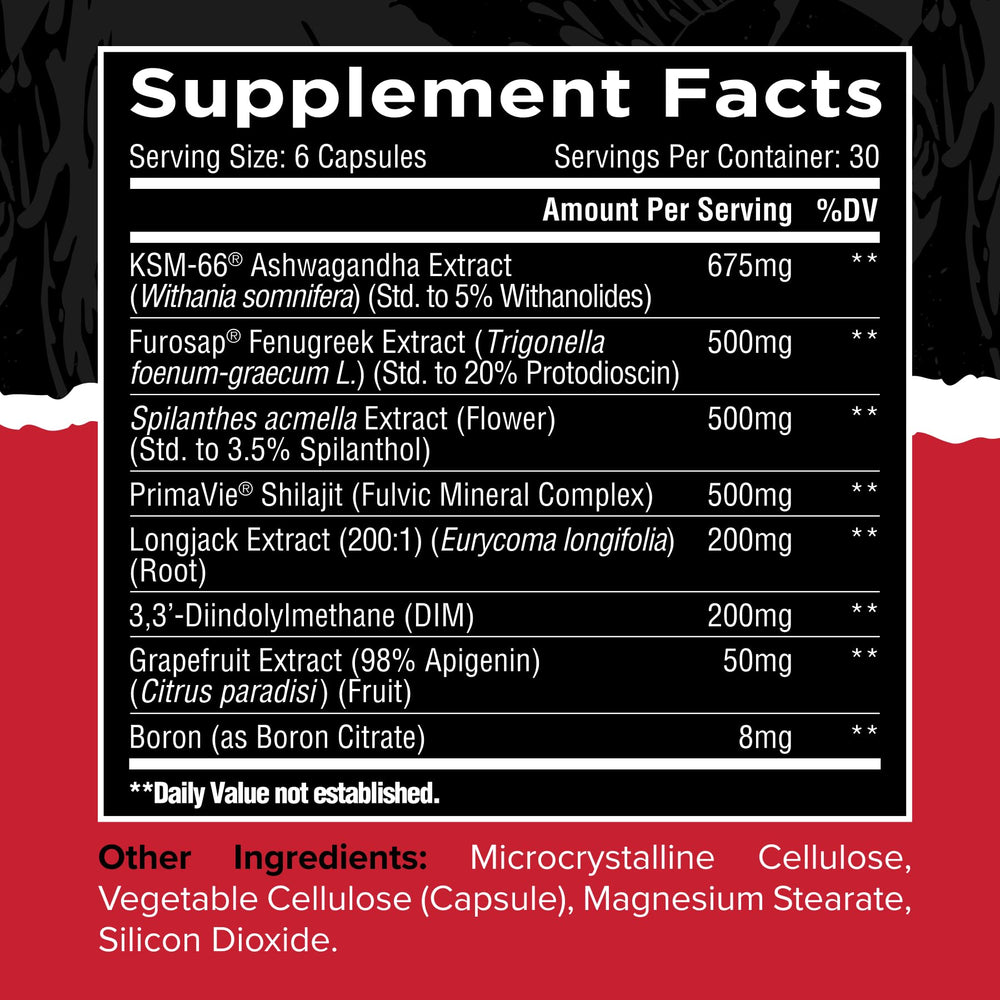 Unmatched Longevity Test ingredients spread featuring ashwagandha and tongkat ali