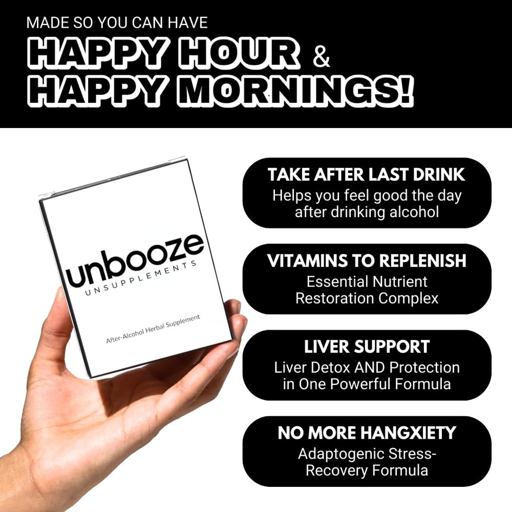 Unsupplements Unbooze gluten-free vegan symbol on packaging.