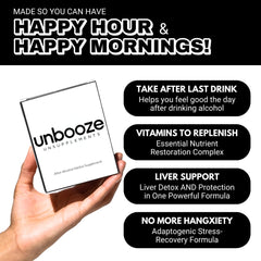 Unsupplements Unbooze gluten-free vegan symbol on packaging.