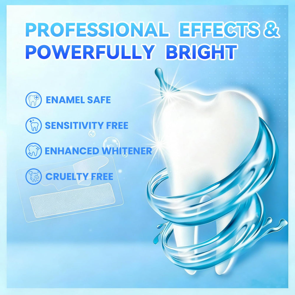UNUNOT Deudhdal strips on teeth demonstrating secure, comfortable fit during whitening