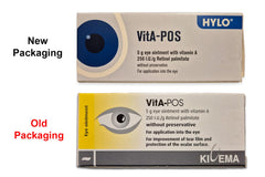 Close-up of cap and tube, UPAX VitA-POS soothing dry eye area overnight.
