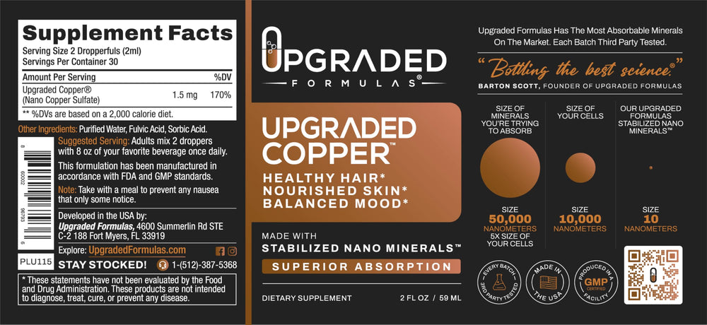 Upgraded Formulas Copper serving shot demonstrates daily use for vitality.