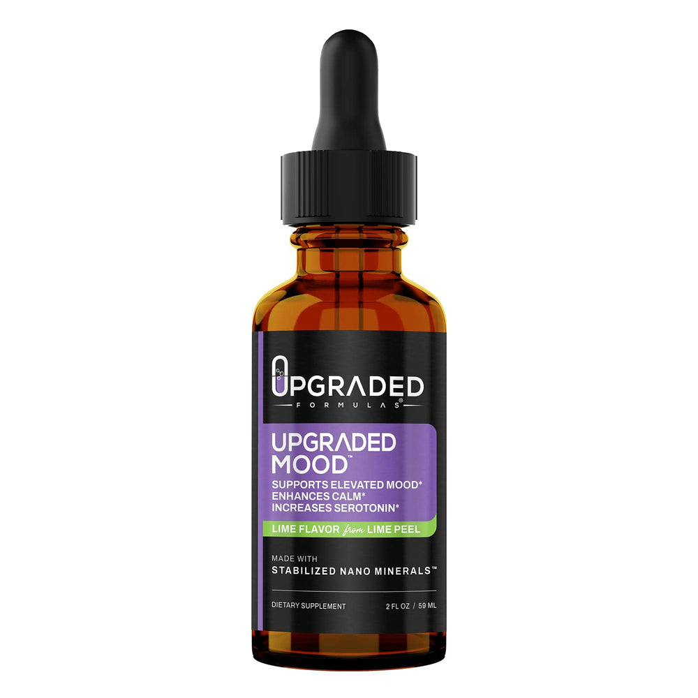Upgraded Formulas Mood bottle close-up showing daily mood support for calm focus