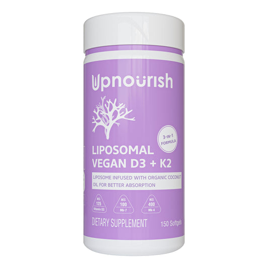 UpNourish Vitamin D3 K2 Liposomal bottle front view for daily wellness