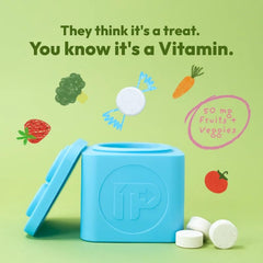 Upright Nutrition multivitamin label highlights 17+ vitamins for growing kids.