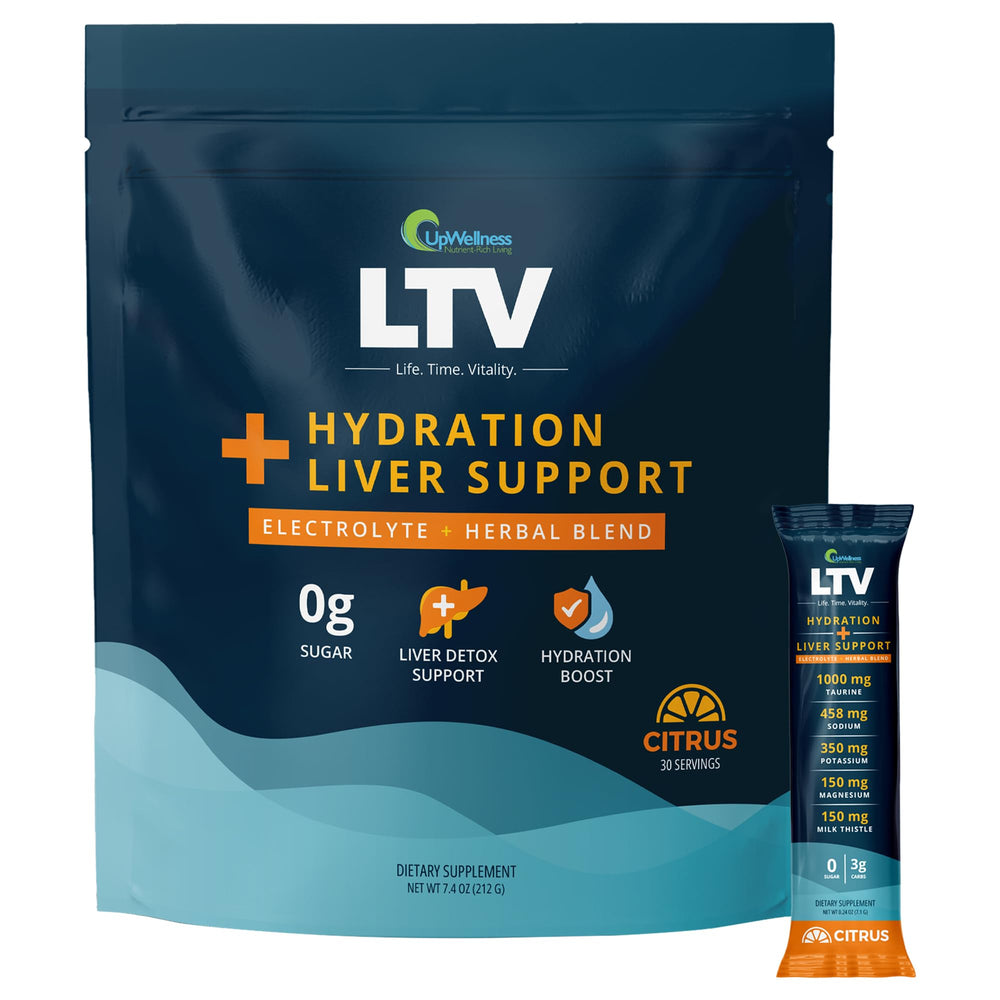 UpWellness LTV front label shows citrus hydration with electrolytes.