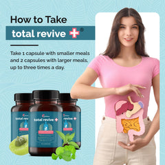 UpWellness Total Revive+ adaptogenic superfoods component enhances gut comfort.