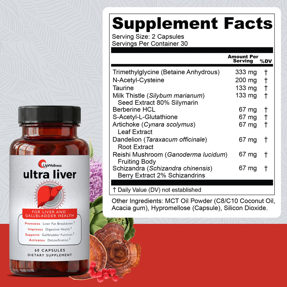 UpWellness Ultra Liver label-closeup emphasizing ingredient transparency and quality