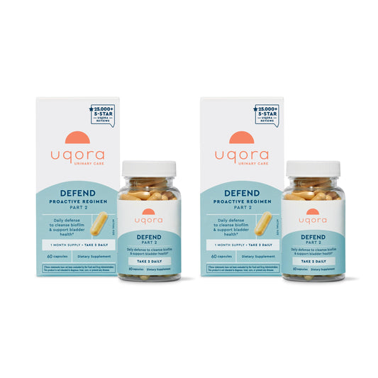 Uqora Defend bottle pour demonstrates easy daily use for bladder support.