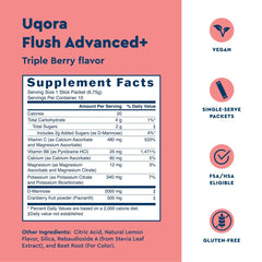 Uqora Flush Advanced Plus D-Mannose packet highlights quick-acting urinary support