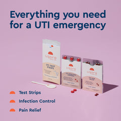 Uqora pain relief tablets packet, relief from UTI discomfort.