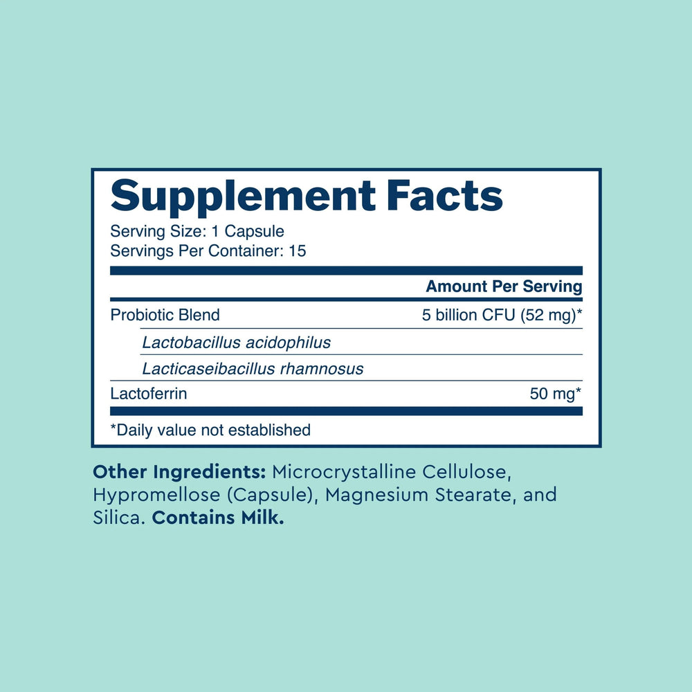 Uqora Promote bottle label close-up highlighting gluten-free formula and probiotic strains