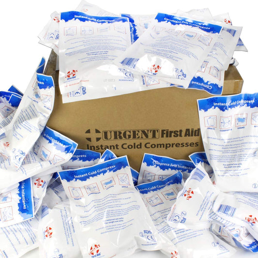 Urgent First Aid instant cold pack box ready for fast relief after bumps.