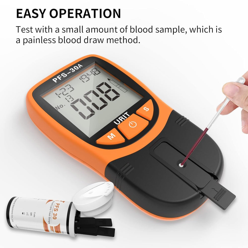 URIT lipid test meter display with clear results and date stamps for trend tracking.
