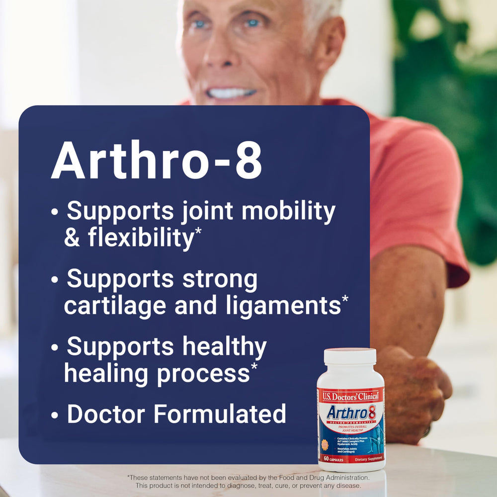 US Doctors' Clinical Arthro8 bottle back shows supplement details that support informed choice.