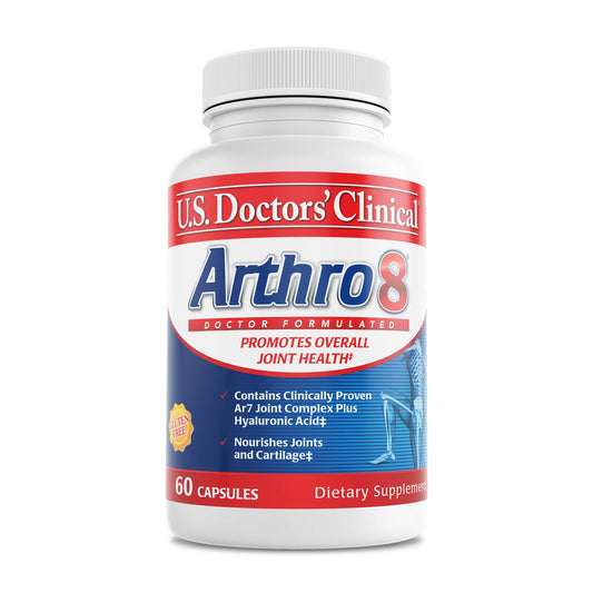US Doctors' Clinical Arthro8 bottle front view suggests daily joint support potential.