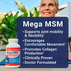 U.S. Doctors’ Clinical Mega MSM bottle back lists ingredients and usage tips.