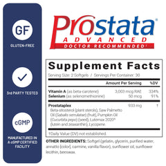 US Doctors' Clinical Prostata Advanced ingredients diagram showing saw palmetto and pumpkin seed.