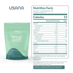 USANA Fibergy Active fruit fiber blend featuring apple, blueberry, raspberry for gut nourishment.