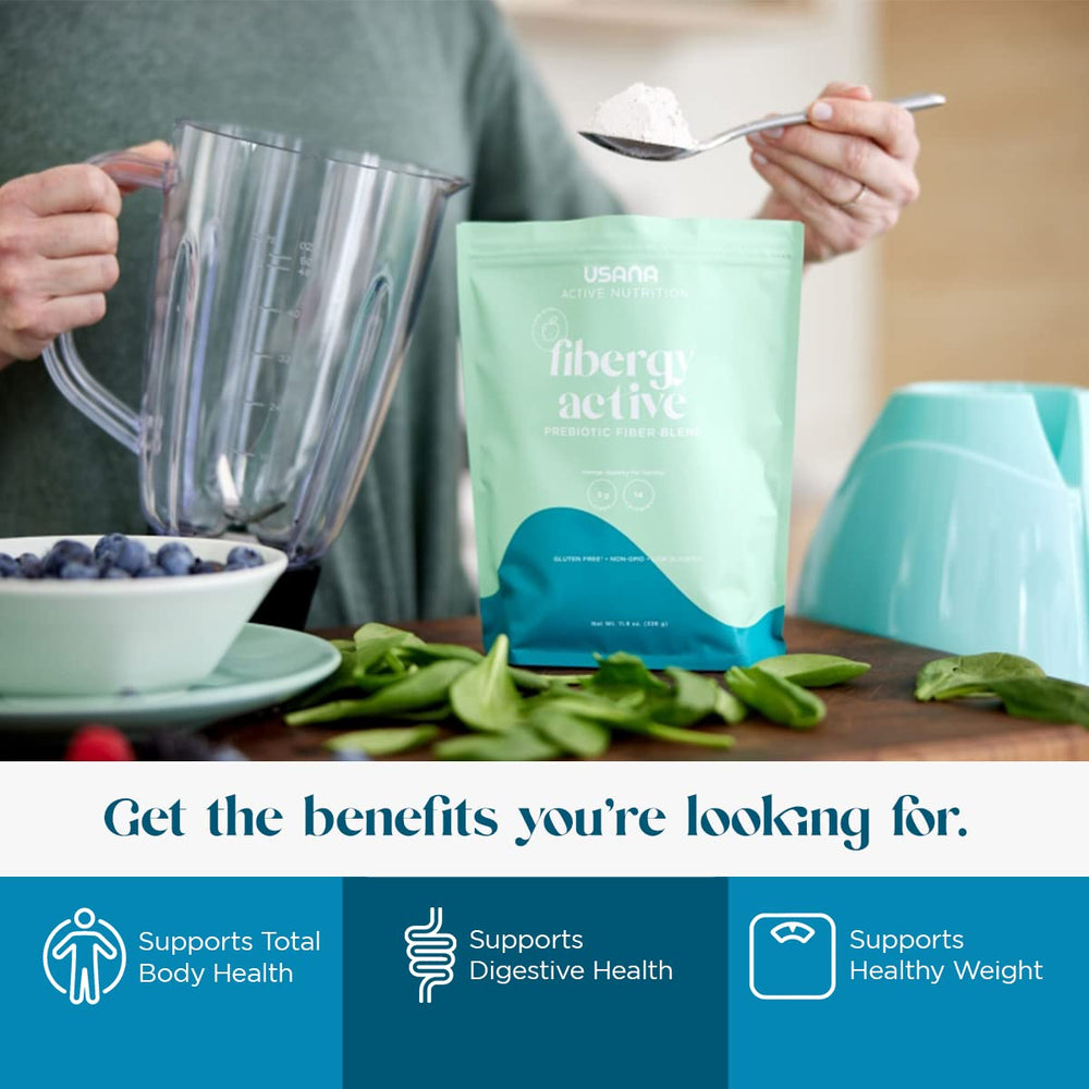 USANA Fibergy Active serving scoop demonstrates simple daily dosing.