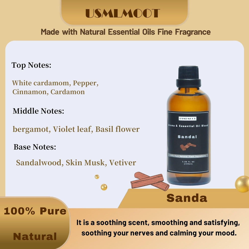 USMLMOOT Santal Essential Oil diffuser in room creates a calm, luxury atmosphere.