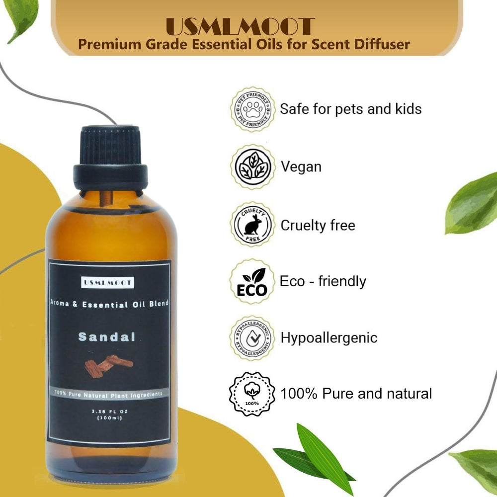 USMLMOOT Santal Essential Oil top-note blend highlights bergamot for fresh scent.